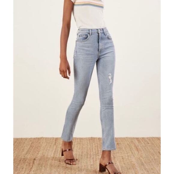 Reformation Women's Hepburn Jean Size 28 Ibiza Wash High Rise Skinny Distressed - Picture 1 of 10